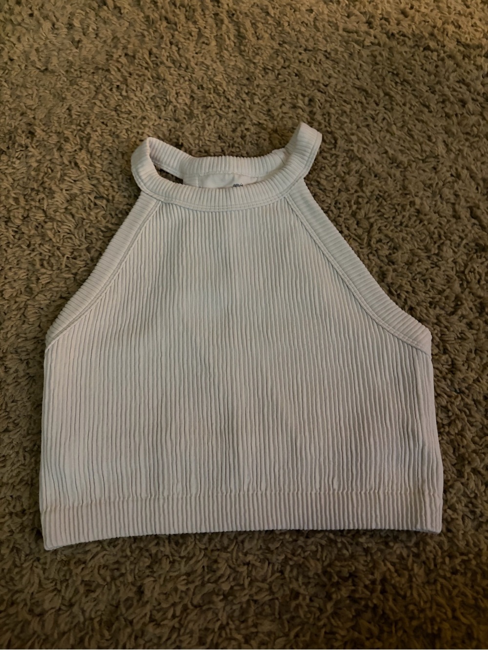 aerie White Ribbed High-Neck Crop Tank